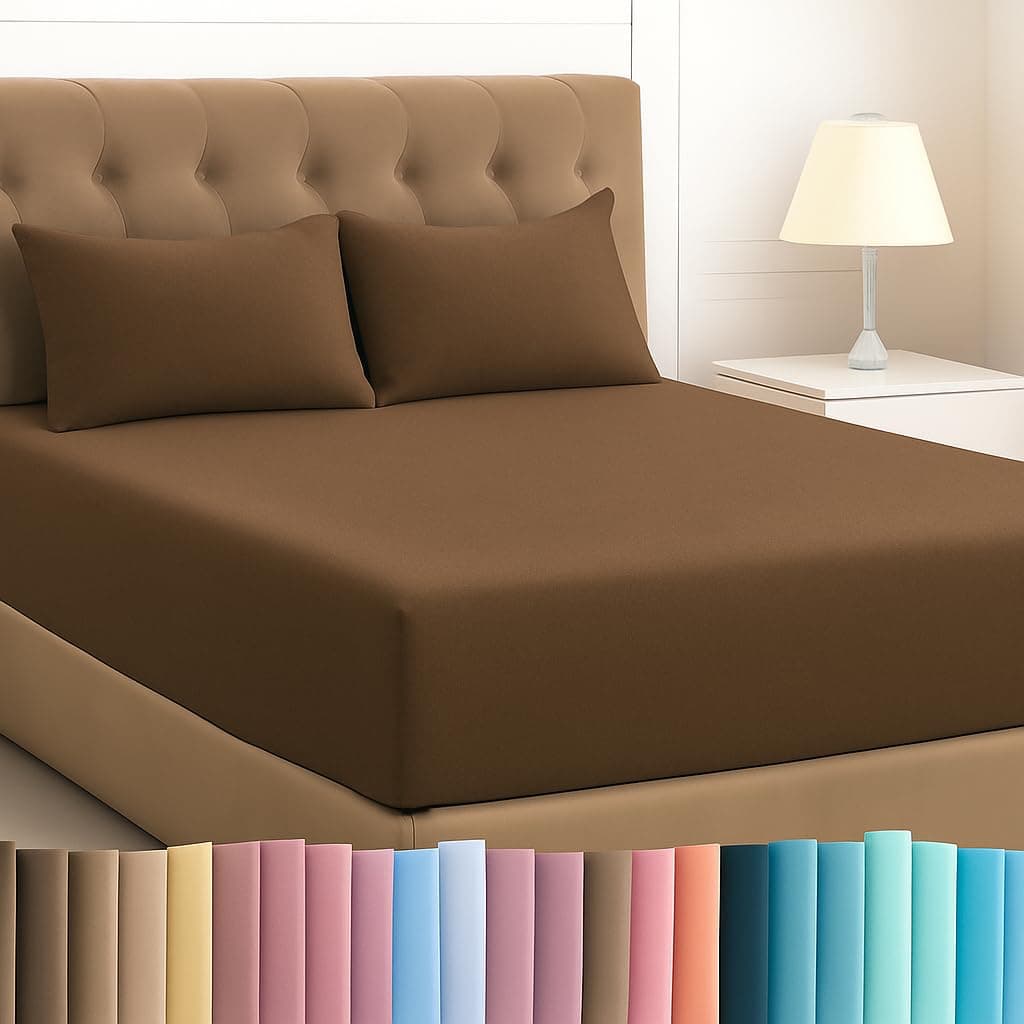 Bhoomi Impex Microfiber Elastic Fitted Bed Sheet Set - King Size 72x78 Inch, Includes 2 Pillow Covers - Soft, Durable Baige Solid Bedding