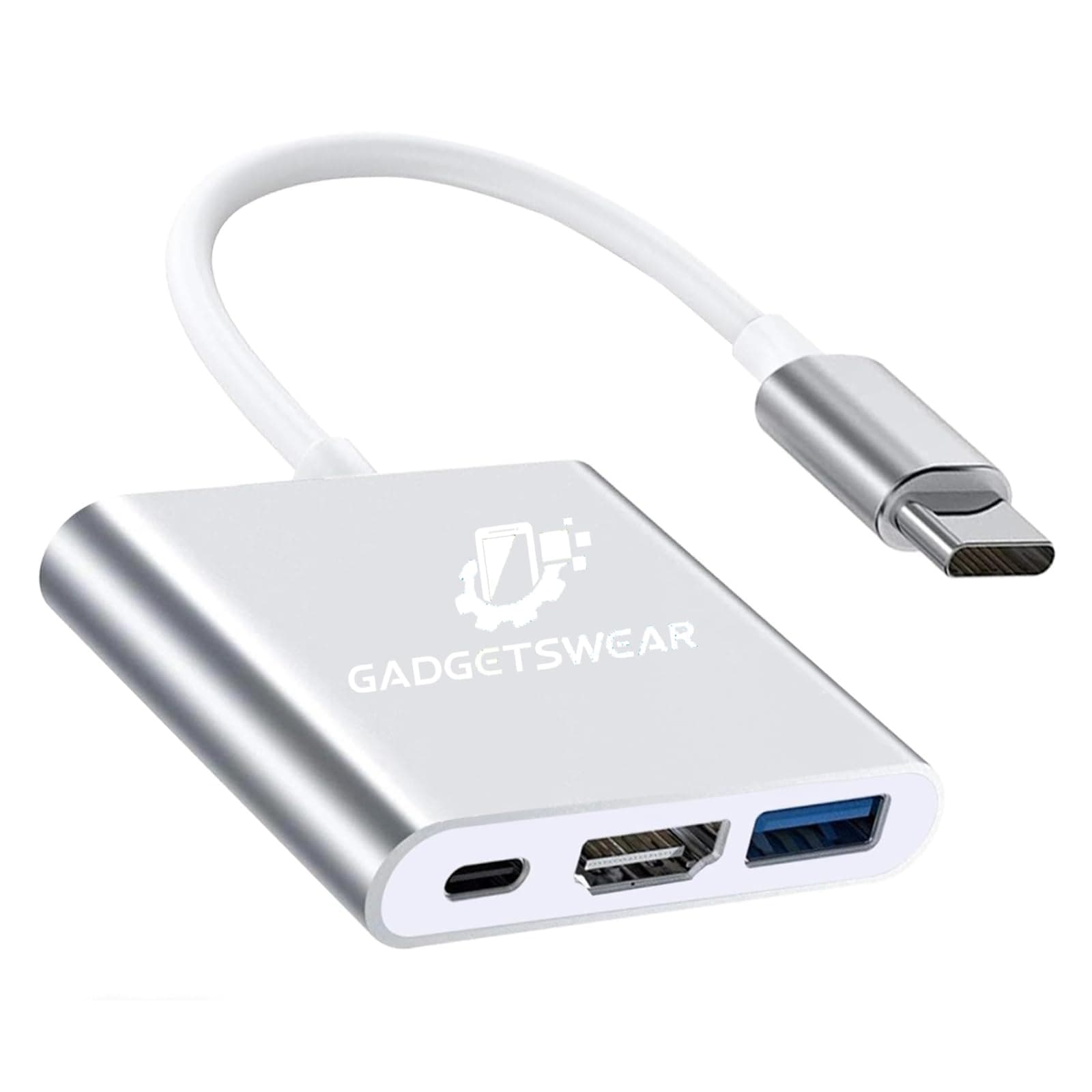 GadgetsWear 3-in-1 USB Type C to HDMI Adapter 4K@30Hz, 100W PD Fast Charging Port, USB A 3.0 @5Gbps Speed, C Type Hub for MacBook, Windows, Laptop, Tablet, Smartphone & All Type C Devices