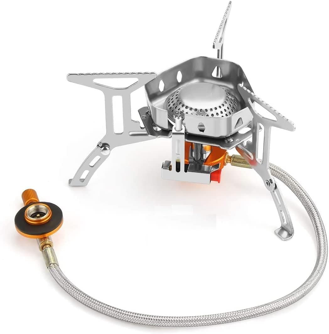 NEAR STOP Windproof Portable Backpacking Stove Burner with Piezo Ignition,Plastic Storage Box,Strong Firepower,Lightweight,Propane Butane Stove for Indoor Outdoor