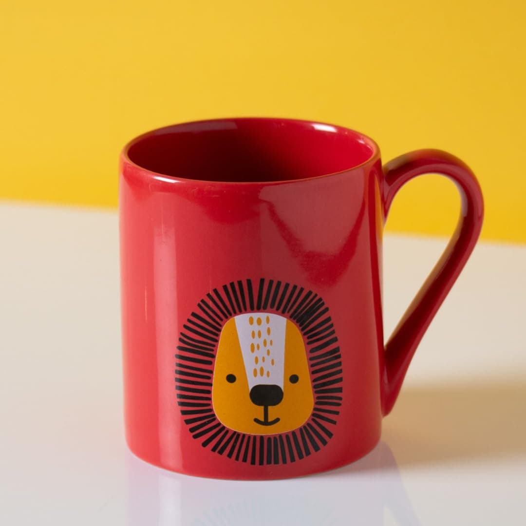 Clay Craft Fine Ceramic Pebble Series Coffee Mug 350ml Red – Lion Print, Stylish Tea & Coffee Cup, Microwave & Dishwasher Safe, for Home, Office, Café, Gifting, Daily Use, Hot Chocolate, Milk, Tea
