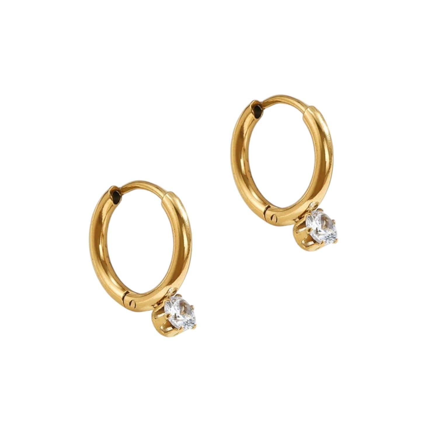 Aaishwarya Thin Small 18K Gold Plated Waterproof Anti-Tarnish Zircon Drop Huggie Hoops Earrings for Women | Chic Dainty Minimal Jewelry | Gift for Girls & Her