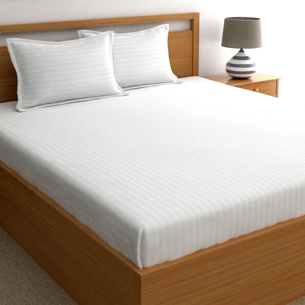 IVAZA 220 Cotton Feel Glace Cotton Double Bedsheet with 2 Pillow Cover (90x90 inch) White