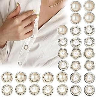 UPLEVELBUCKET - BECAUSE YOU'RE WORTH IT ULB 30 Pcs Pearl & Diamond Brooch Button Pins for Women – No-Sew Shirt Button Covers – Decorative Mini Brooch for Sarees, Dresses, Cardigans, Shirts & Bags – DIY Craft Accessories, Quick Styling Fix