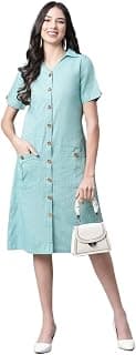 Cottinfab Women Sea Green Shirt Midi Dress