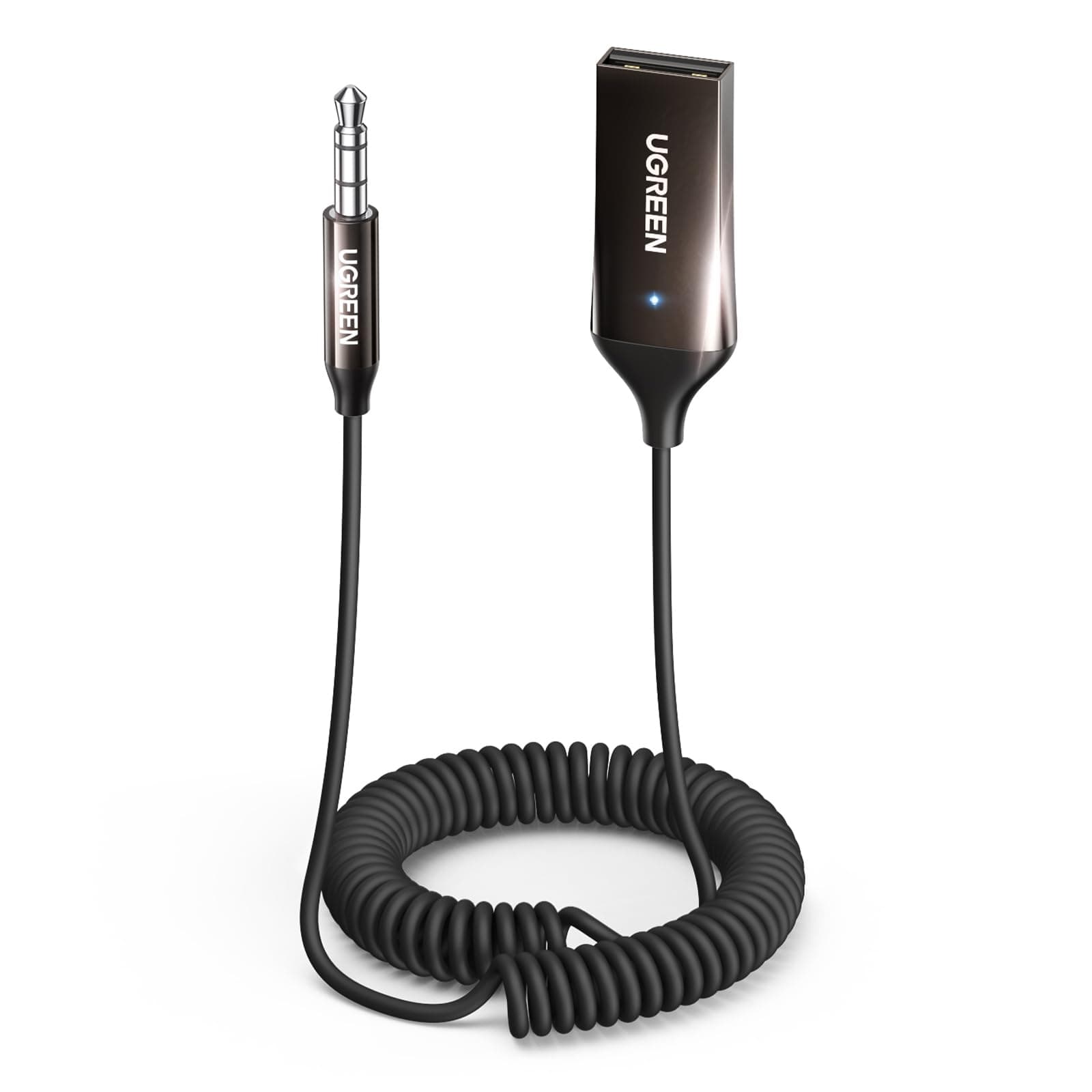 UGREEN Bluetooth 6.0 Aux Adapter Car Receiver USB to 3.5mm | Built-in Mic for Hands-Free Calls, Dual Device Pairing, Plug and Play, Coiled TPE Cable, For Car and Home Audio