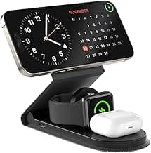URBN Wireless Charger 3 in 1 Magnetic MagSafe Charging Foldable Stand for Apple iWatch, Airpods & iPhone 16/16 Pro / 16 Plus 15/15 Plus/15 Pro/15 Pro Max and Other Qi Supported Wireless Smartphones