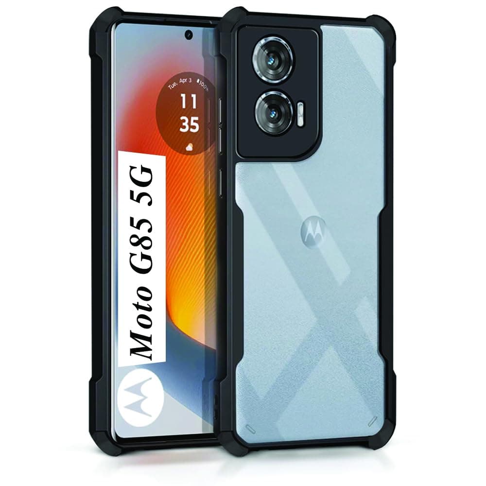 Amazon Brand - Solimo Back Cover Case for Motorola Moto G85 5G | 360 Degree Protection |Transparent Back Cover Case for Motorola G85 5G (PC & TPU, Black Bumper)