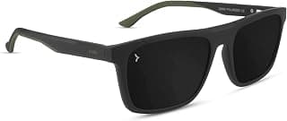 Eyewearlabs KAEN | Polarized Full Rim Rectangular Branded Stylish Sunglasses For Men & Women | 100% UV Protection Shades | Cricket Sports Cycling Driving | Black Lens | Medium | Kurt Green
