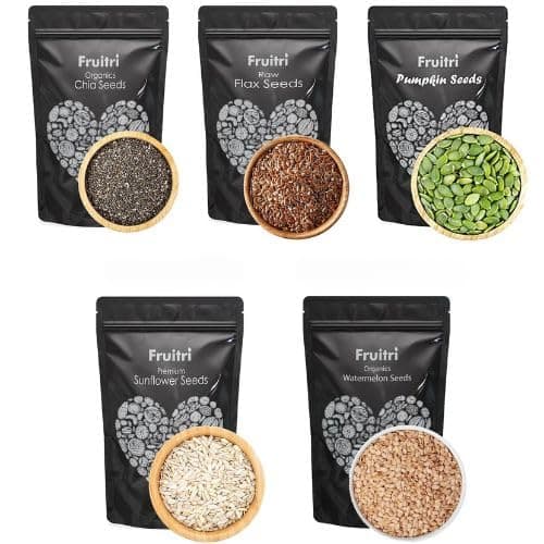 Fruitri Superfood Mix Seeds Combo Pack | Healthy Snack Mix Seeds - Chia Seeds, Pumpkin Seeds, Watermelon Seed, Flax Seed, SunflowerSeeds (200g X 5 Packs)