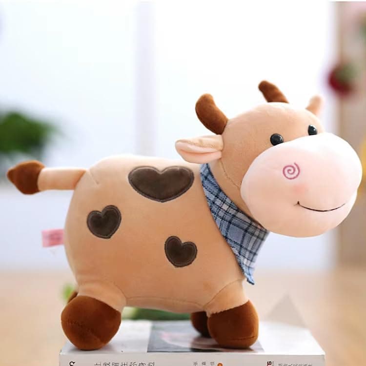 Tinytotem Milky Moo Cow Plush Soft Toy Stuffed Cartoon Pet Kawai Animal Plushie Cattle Toys Doll Birthday Gifts for Friends Kids Girls Decorative Toy Brown 28cm