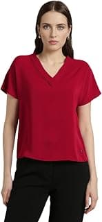 Van Heusen Women's Polyester Regular Fit Half Sleeve V Neck Formal Top