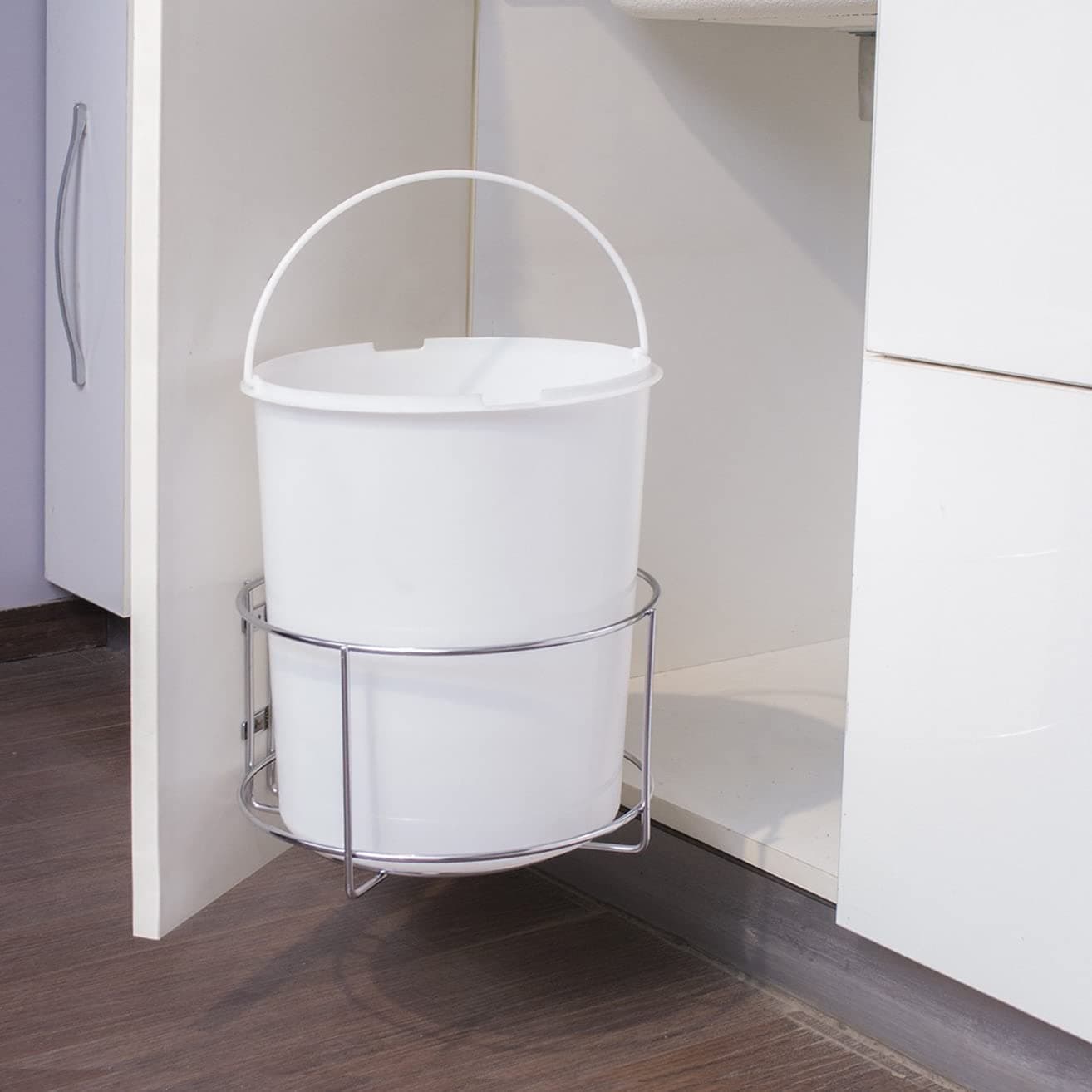 Plantex High Grade Stainless Steel Dustbin Stand for Kitchen Cabinet/Dust Bin Holder/Modular Kitchen Fixture (Dia 10 Inches-Silver)