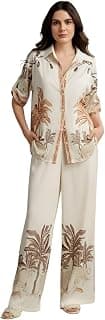 NAINVISH Women's Rayon Co-Ord Set | Printed Shirt and Pant Set for Women | Casual Two Piece Lounge Outfit | Western Outfit