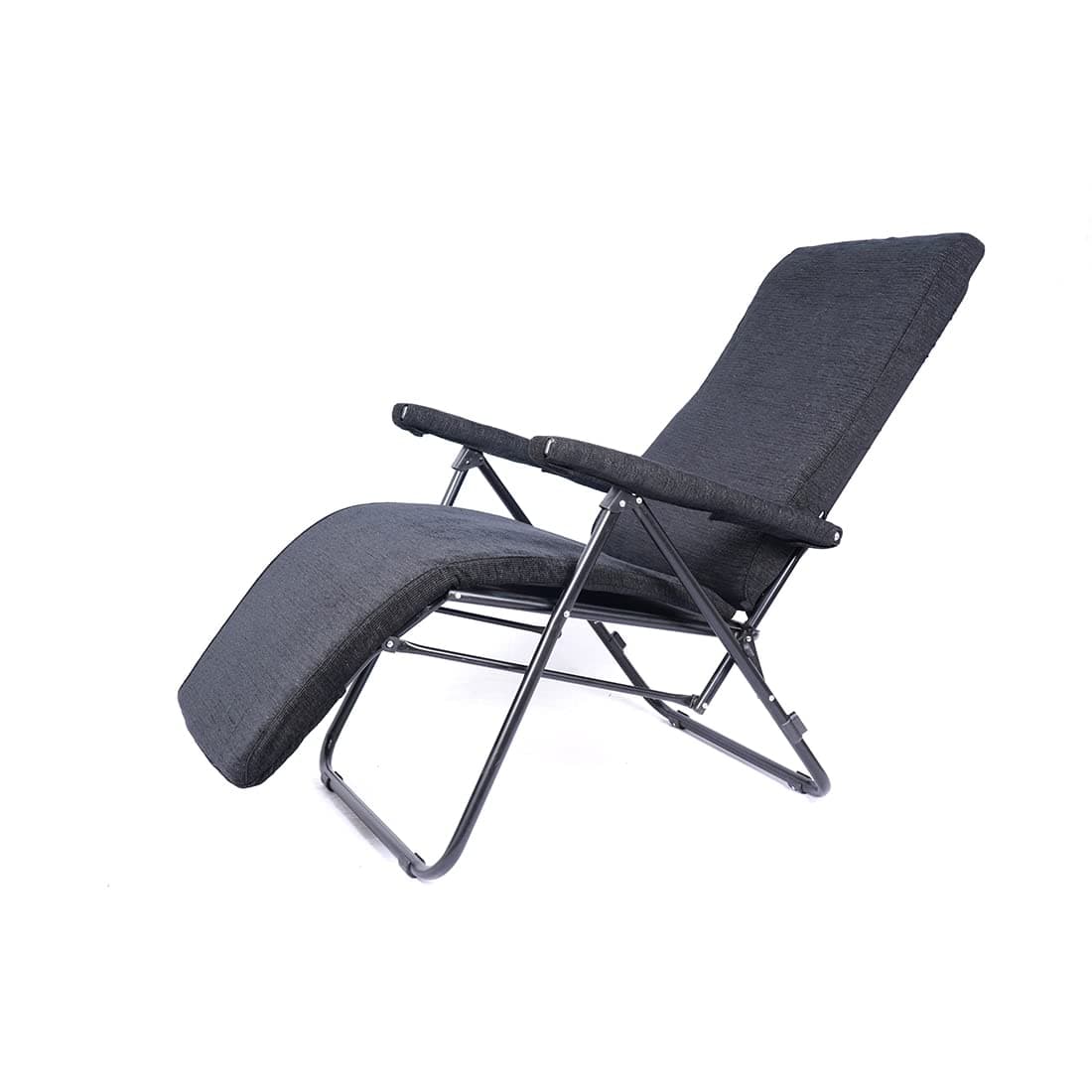 FURLAY Reclining Easy Chair, Portable and Folding Recliner Chair with Cushion for Home. Living Room and Langue, Adjustable & Multiposition Wooden Support Chair (Black, Metal)