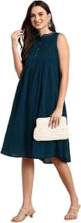 Janasya Women's Cotton Solid A-line Western Dress