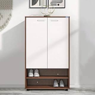 Nilkamal Ardor Shoe Cabinet with Dual Doors, 4 Closed Shelves | Oak & Frosty White