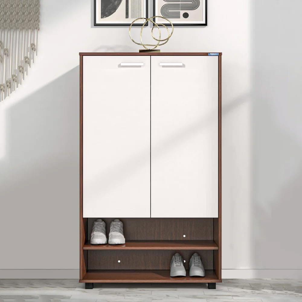 Nilkamal Ardor Shoe Cabinet with Dual Doors, 4 Closed Shelves | Oak & Frosty White