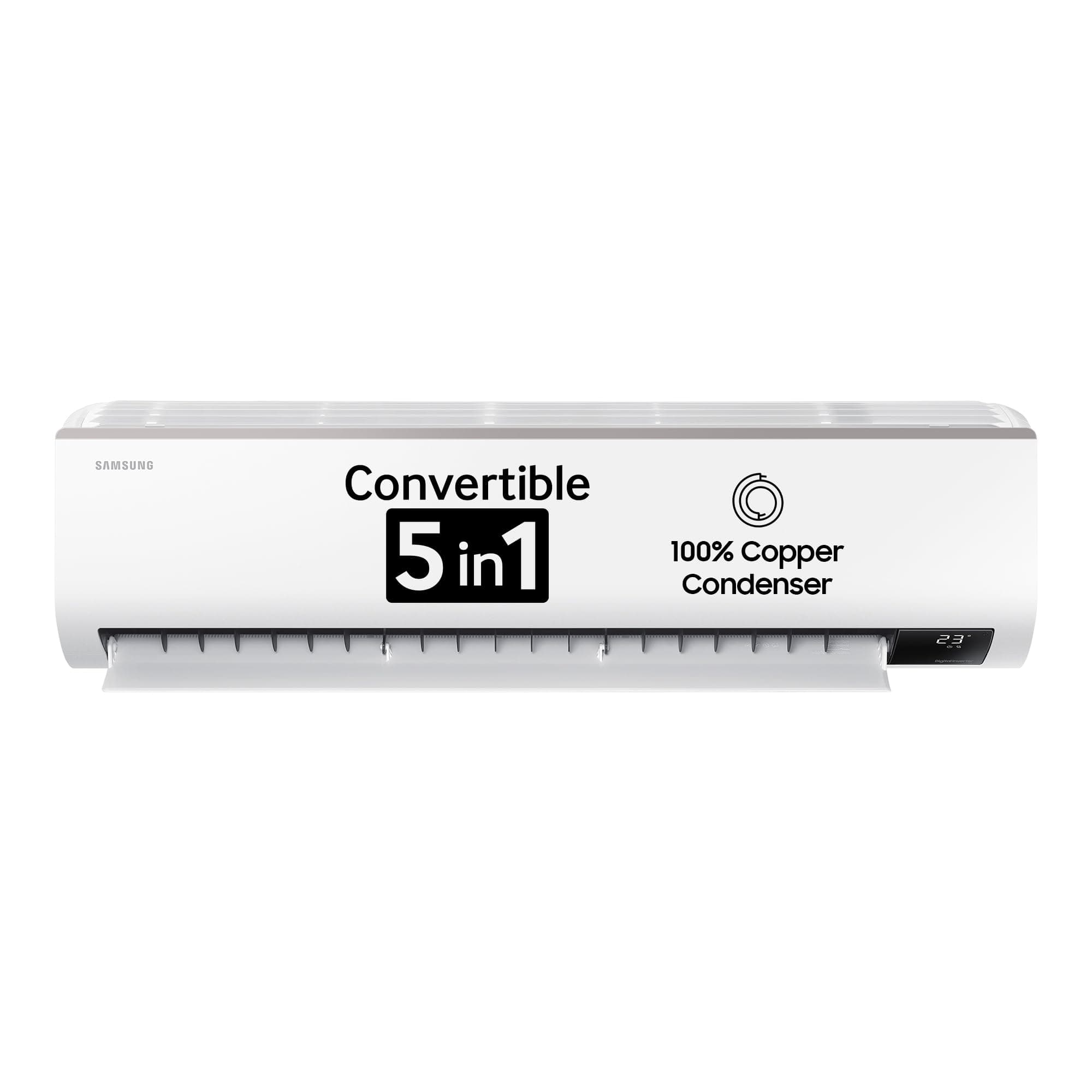 Samsung 1.5 Ton 5 Star (5-in-1 Convertible Cooling, AR18CYNZABE, Stabilizer Free Operation, Copper, Inverter Split AC, White