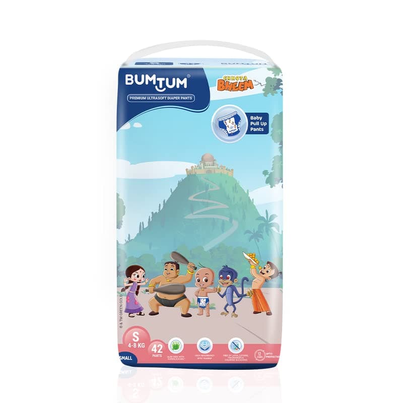 Bumtum Baby Diaper Pants, Small Size, 42 pcs, Double Layer Leakage Protection Infused With Aloe Vera, Cottony Soft High Absorb Technology, 1 count