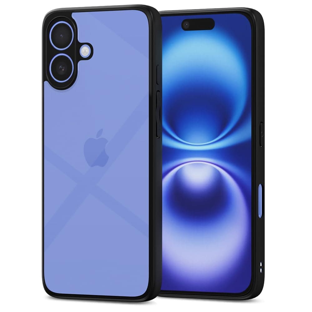 Amazon Basics Back Cover for iPhone 16 | Shockproof Sleek Hybrid Armor Bumper Case (Black)