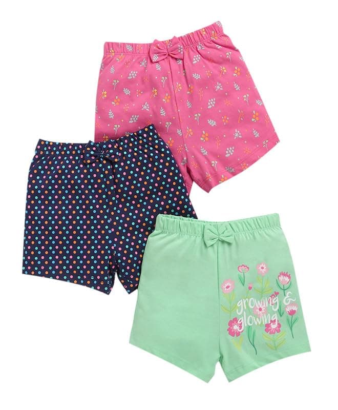 BUMZEE Girls Regular Fit Cotton Above Knee Length Shorts Pack of 3