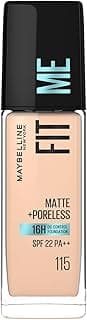 Maybelline New York Liquid Foundation For All Skin Type,Full Matte Finish, With SPF, Absorbs Oil, Fit Me Matte + Poreless, 115 Ivory, 30ml