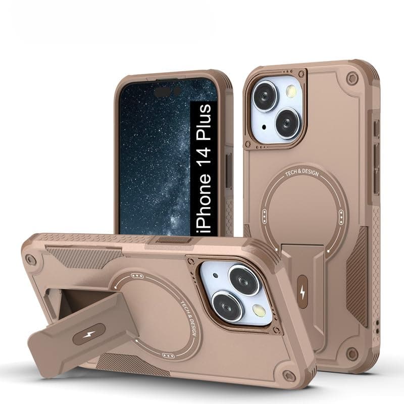 US LITE Back Cover for iPhone 14 Plus with Portable Kickstand | Mag-Safe Compatible Magnetic Case | Shockproof Military Grade Protection | Extreme Protection Phone Cover – Bronze
