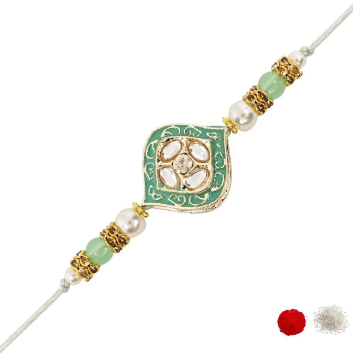 I Jewels Designer Meena Work Bhaiya Rakhi With Roli Chawal & Rakshabandhan Card for Brother/Bro/Bhai/Men (R188Min)