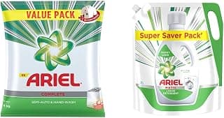 Ariel Complete Detergent Washing Powder- 4Kg Value Pack & Ariel Matic Liquid Detergent Front Load Refill Pouch, 2 Litre