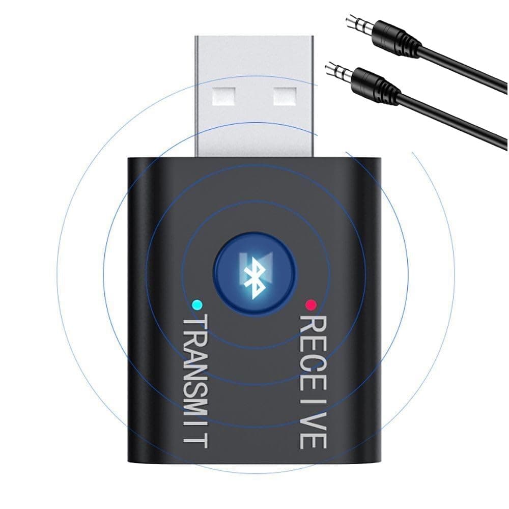 TECHONTO Bluetooth 5.0 2 in1 Transmitter Receiver Converter Car Wireless Audio Adapter USB 3.5mm Aux for All Compatible Devices