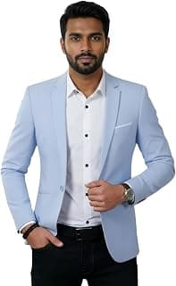Darbar In Men's Light Blue Slim Fit Blazer, Single Button Notch Lapel Formal Blazer