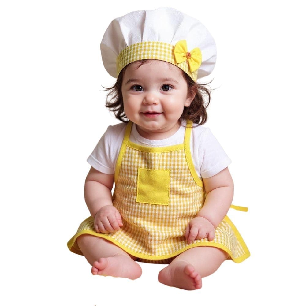 A.T.U.N. (ALL THINGS UBER NICE) Soft Cotton-Rich Baby Chef Dress-Up Set | Cute Kitchen Dress-Up Outfit with Apron & Cap for Baby Boys and Girls | Ideal for Birthday & Photoshoot (0-2 Years)