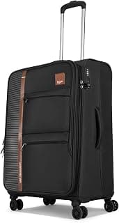 VIP Grande 8 Wheel Check-in (Medium Size) Soft Case Trolley Bag | TSA Lock | Expandable Polyester Luggage | 3 Year International Warranty | Anti-Theft Zipper | 70 CM Suitcase for Travel | Black