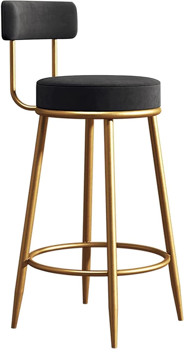 Nutech Decor Velvet Counter Stools: Upholstered Barstools With Back, Footrest, And Round Height - Modern Bar Chairs, Ideal Dining Chairs For Kitchen Islands (65 Cm, Black)