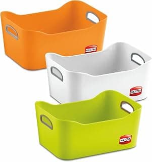 Nayasa Tri Colour Passion Basket | Set of 3 | Multi Purpose Storage Basket | Side Handles | Easy to Lift | Light Weighted | Ideal for Home, Kitchen, Bathroom, Office | Tri Color