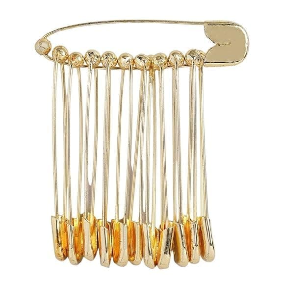 Accessher Gold Plated Shiny Stainless Steel Material Safety Pins/Metallic Saree/Hijab Pins with Secured Closure for Women and Girls Pack of 1 (12 Pcs)