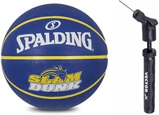 Spalding Basketball Slambundk Basketbaall for Kids Size 5 + Nivia Air Pump for Basketball for Men Full Size Basketball Outdoor Basketball Game Ball Basketball with Air Pump (5, Blue)