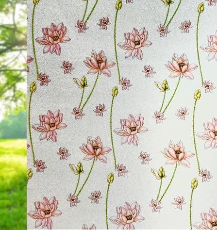 SIA VENDORS Window Privacy Film, Window Vinyl Glass Covering, Stained Glass Decorative Film Frosted, Static Window Clings, (12in x 2 Ft, Lotus Flower)