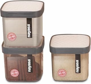 Nayasa Fusion 750 ml BPA Free Food Grade Airtight Kitchen Storage Stackable Containers - Set of 3 | Grey