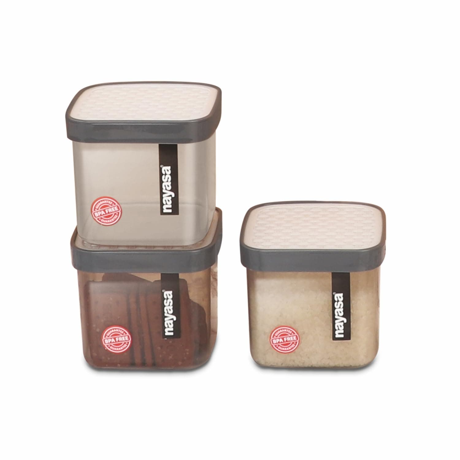 Nayasa Fusion 750 ml BPA Free Food Grade Airtight Kitchen Storage Stackable Containers - Set of 3 | Grey