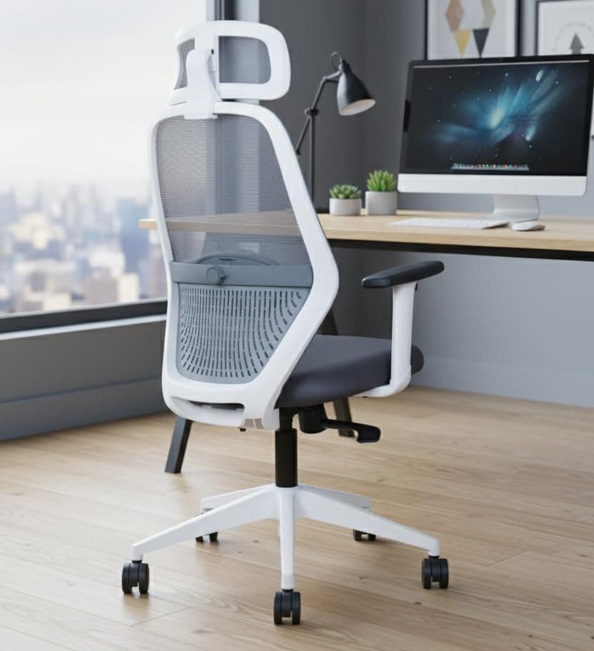 IAFA FURNITURE® Nova High-Back Mesh Office Chair | 2 Year Warranty | Ergonomic Study | Computer Chair with Revolving Base | Single Lock Synchro Mechanism | Heavy-Duty Nylon Base (Grey) (DIY)