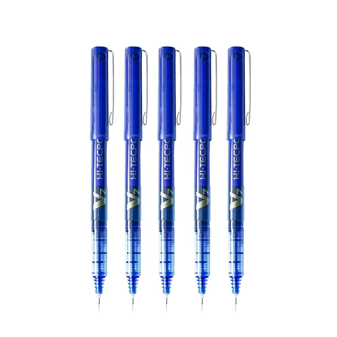 Pilot Hi-Tecpoint V7 0.7mm Fine Point Pure Liquid Ink Roller Ball Pen | Blue Ink, Pack Of 5
