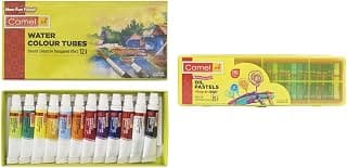 Camel Camlin Kokuyo Student Water Color Tube - 5ml Each, 12 Shades Oil Pastel with Reusable Plastic Box - 25 Shades