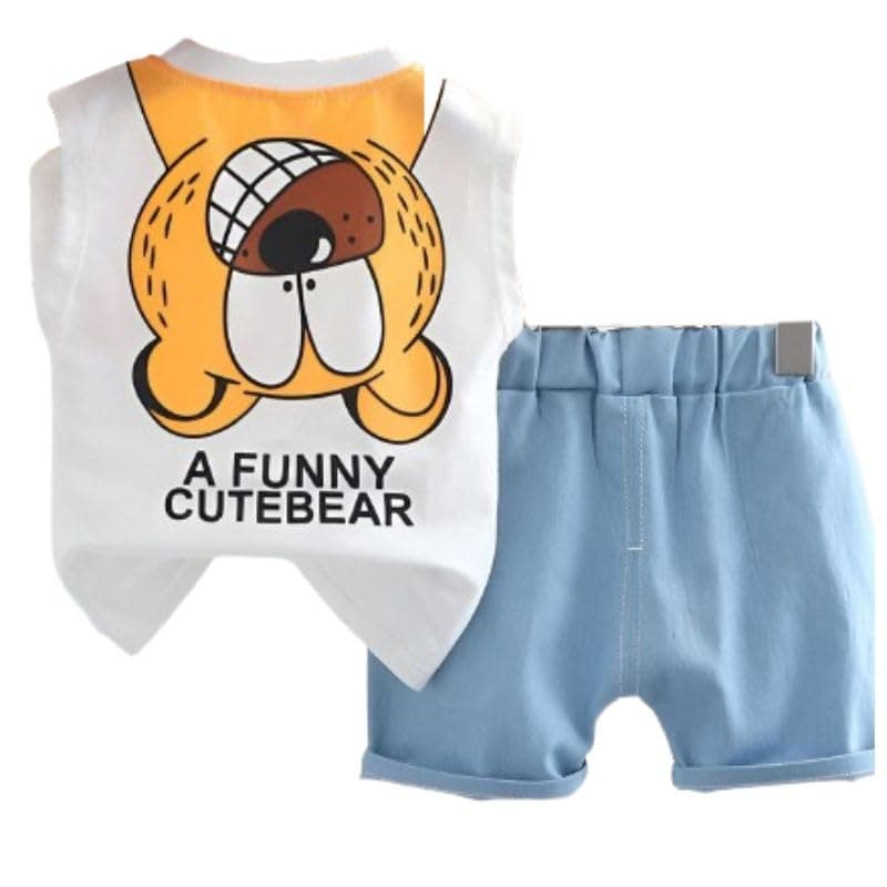 Googo Gaaga T-shirt and Short Set for Baby Boys & Baby Girls, Pure Cotton White Summer Season Printed Sleevesless Clothing Set for Kids(4-5 Year)