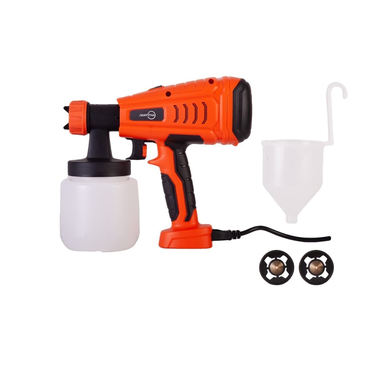 JANVITHA 550W HVLP Electric Paint Sprayer with 800 ML Container | Paint Spray Gun with Copper Motor | Portable Painting Machine with Copper Nozzle | 6 Months Warranty (Orange, Extra Nozzle)