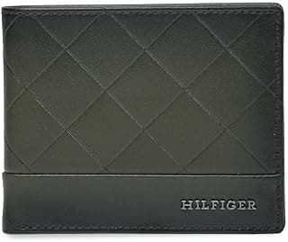 Tommy Hilfiger Men's Embossed Leather Global Coin Wallet Kornos - Olive | Textured Bifold with 4 Card Slots, 2 Bill CompartMen'sts & 6-Month Warranty | Stylish Purse for Men's