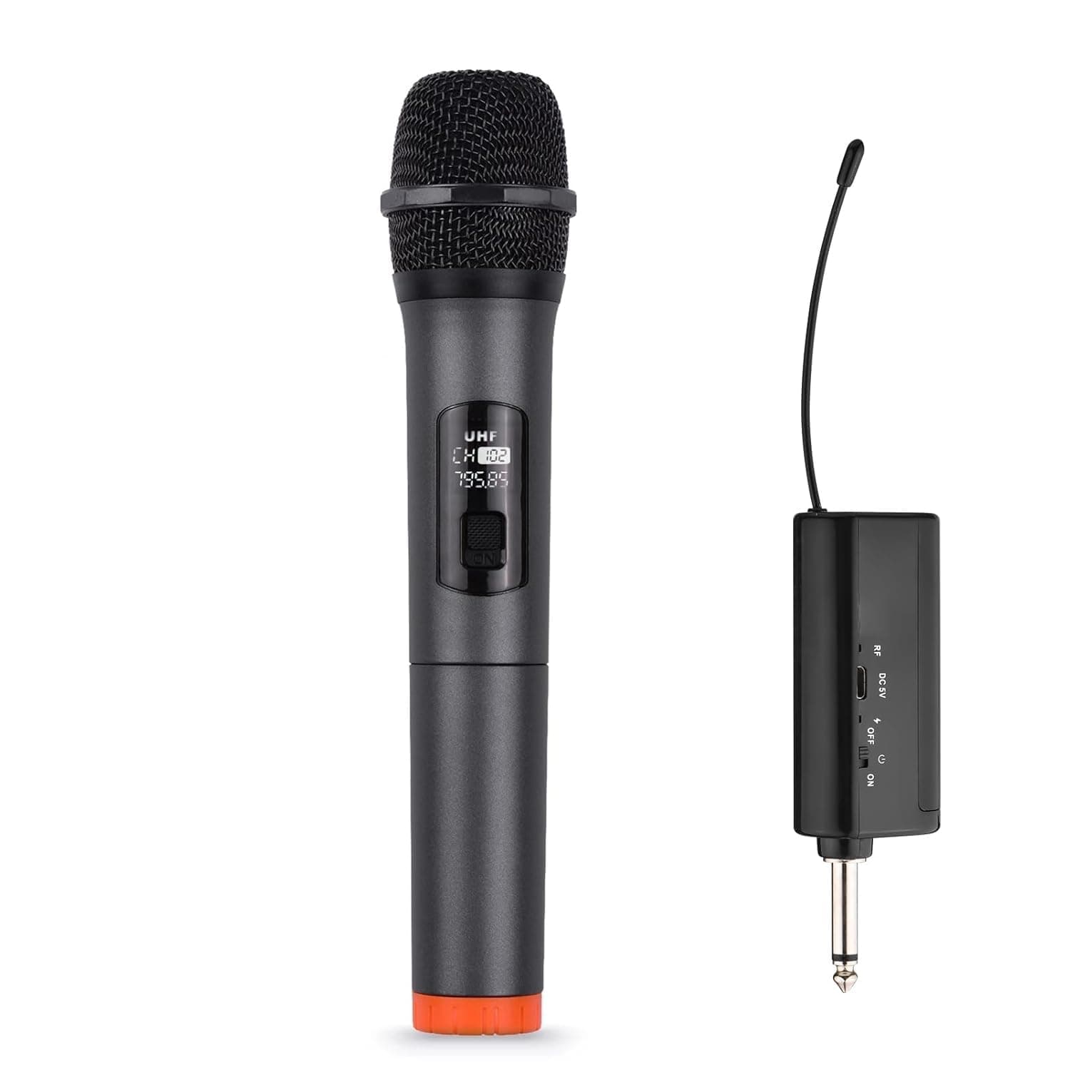 kh Dynamic Wireless Microphone, UHF Dynamic Mic with Portable Mini Receiver, Karaoke Handheld mic System 6.35mm Jack, 50-60 Feet Cordless Range for House Parties, Karaoke Singing (Single Cordless)