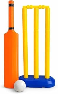 SPRAWA Kids Cricket Kit Set for Children | Plastic Cricket Bat Ball & 3 Stumps with Bail | Lightweight Indoor & Outdoor Cricket Toy Kit for Boys & Girls | Safe Fun Sports Game Set (Orange Big Bat)
