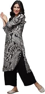 BIBA Women Rayon Liva Straight Printed 2 Piece Kurta With Pant Set