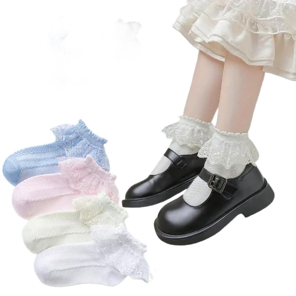 THE DDS STORE 3 Pair Girls Ruffle Socks Frilly Lace Princess Dress Socks for Toddler Kids Girls Multi Color